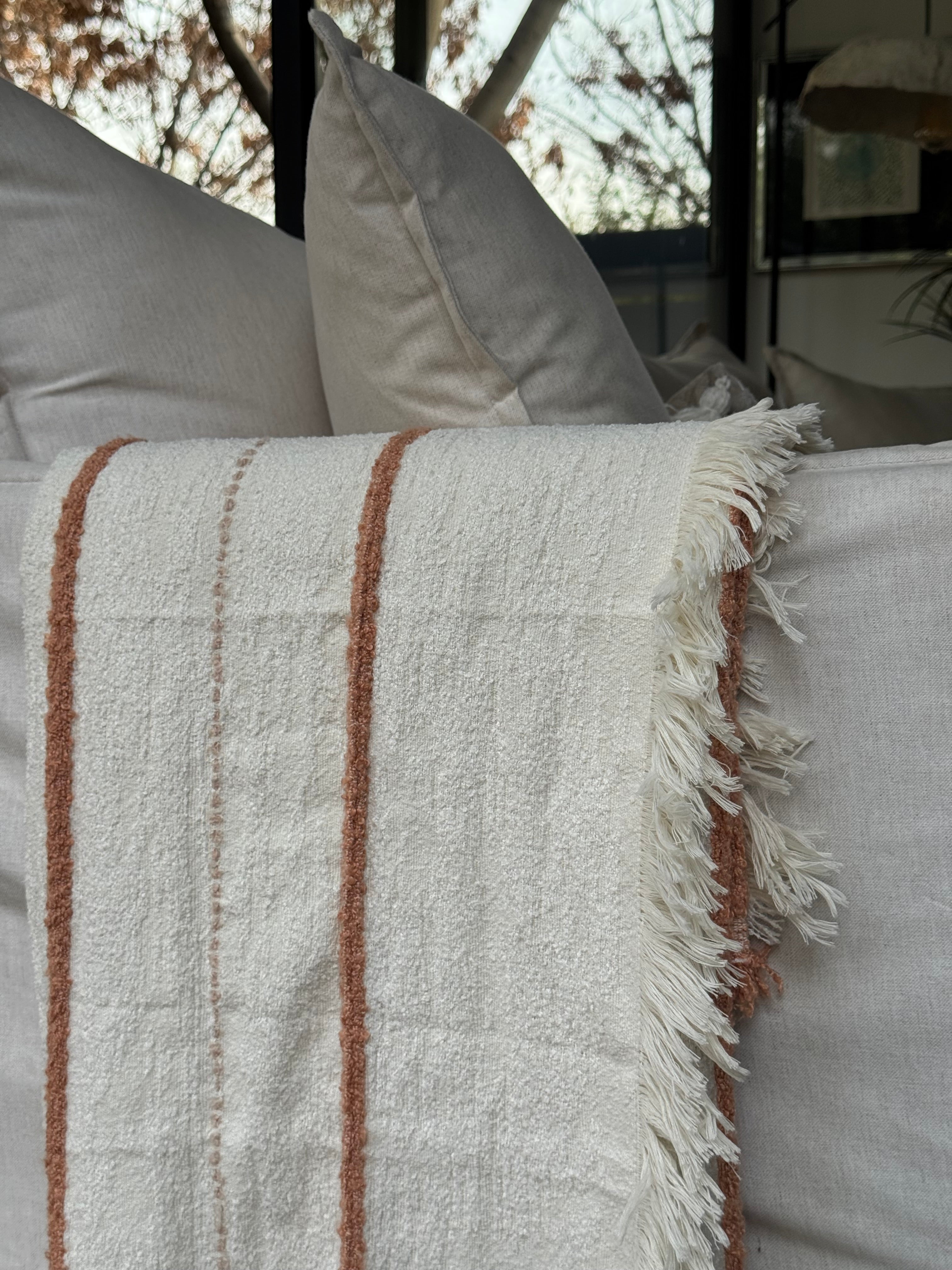Manta Beige Franja Terracota