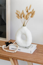 Florero Blanco Circular Jaspeado