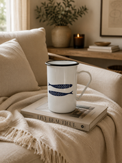 Taza Latón Enlozado Pescados