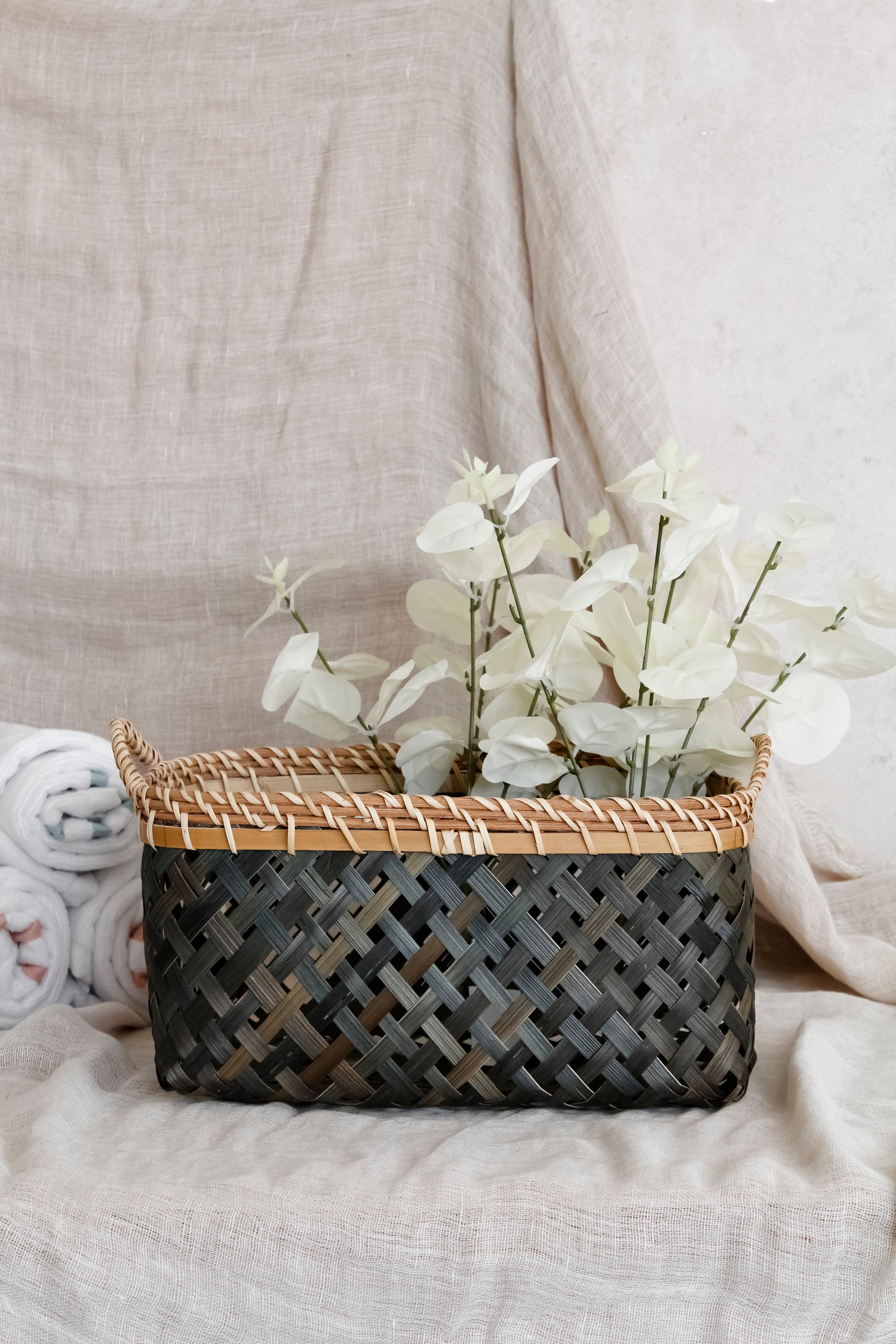 Canasto Bambú Trenzado Azul