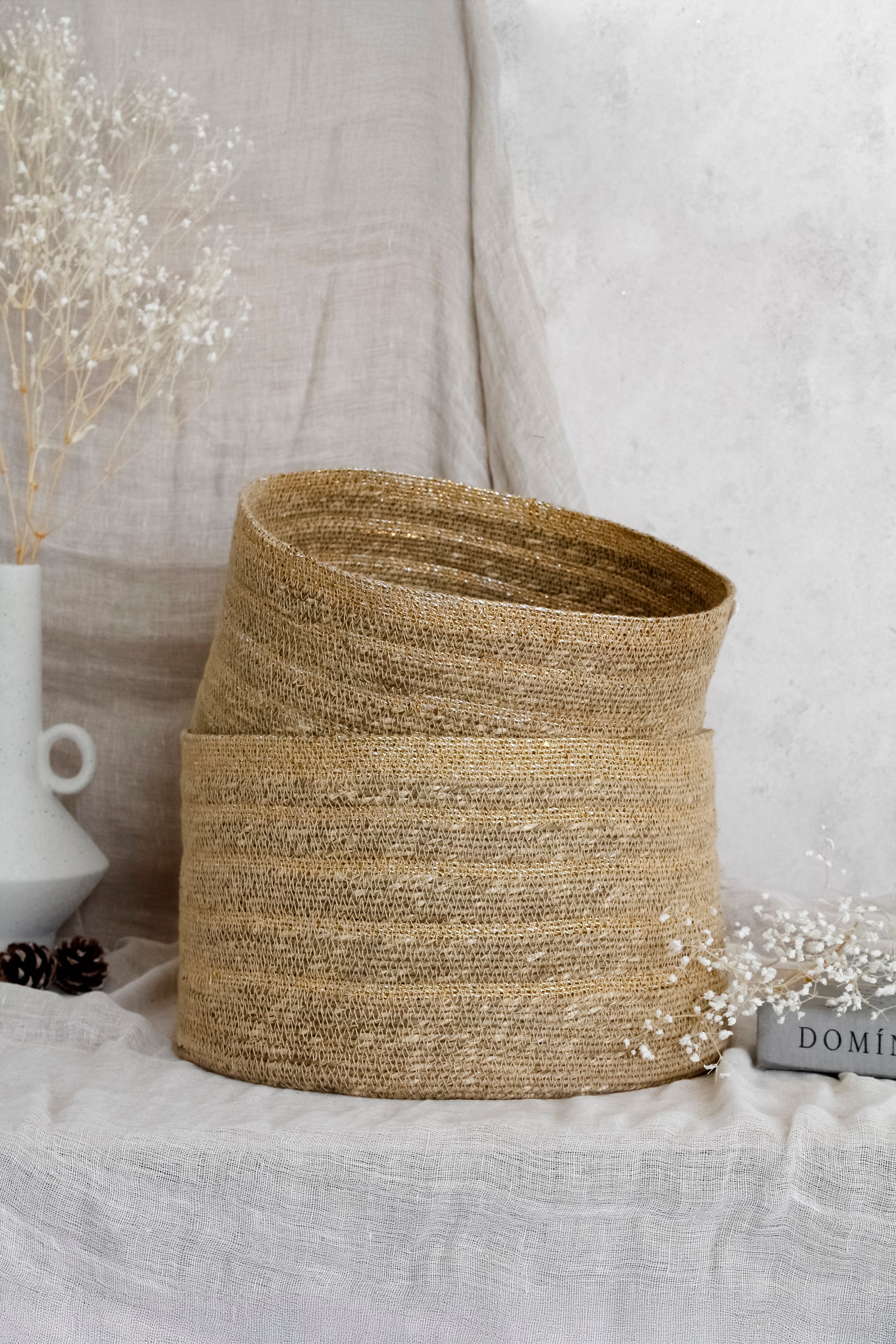 Canasto Algodón Líneas Doradas