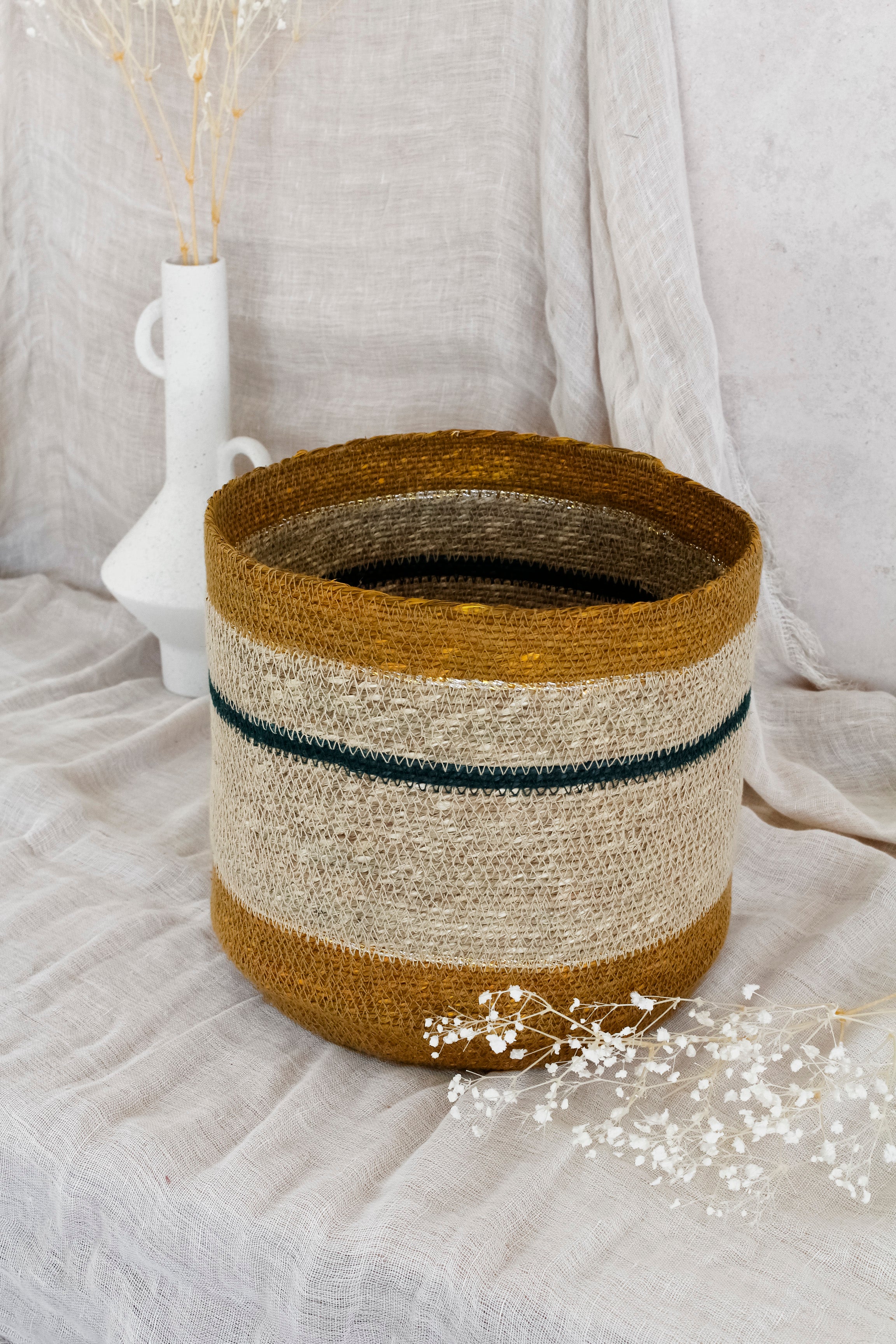 Canasto Algodón Mostaza/Verde