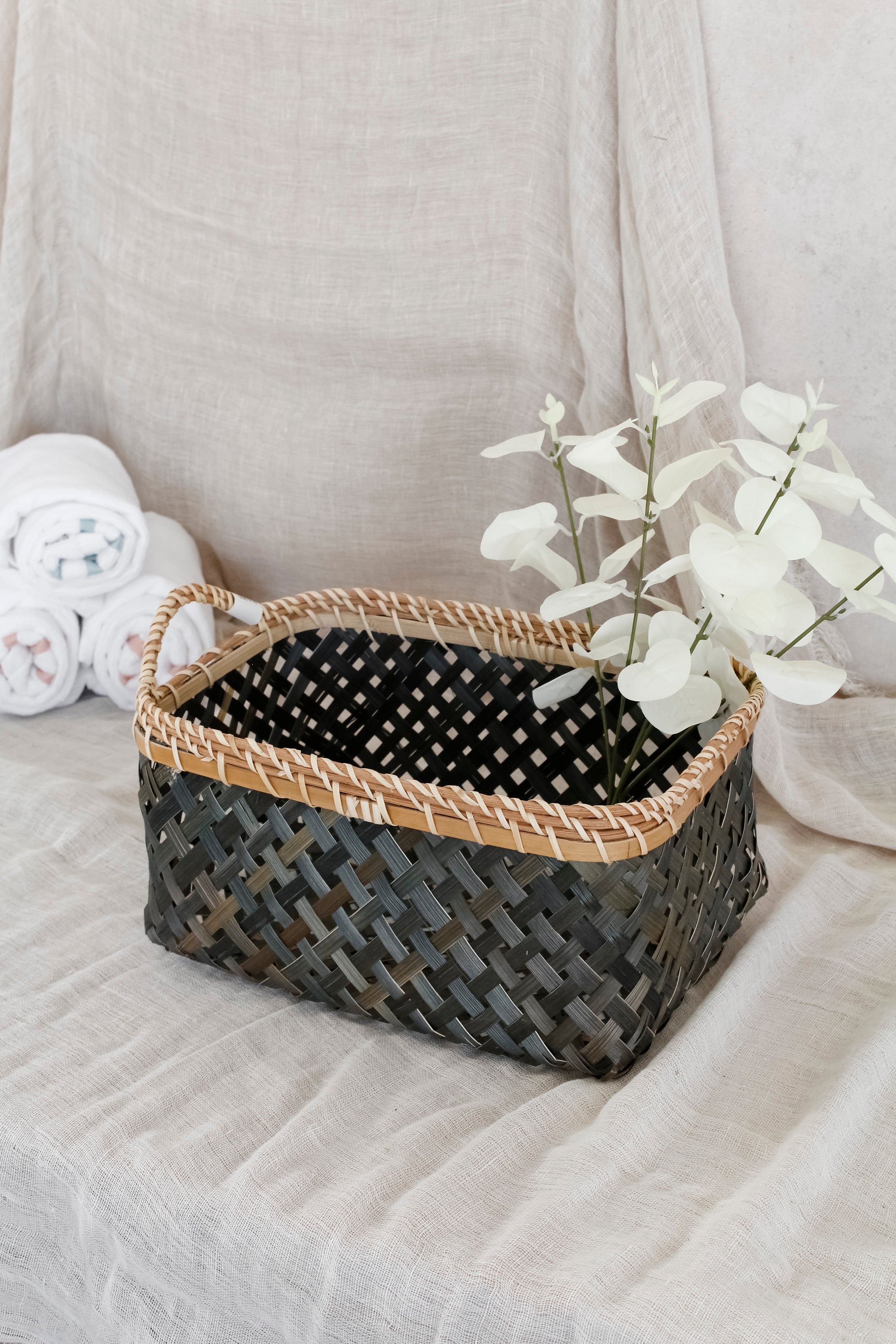 Canasto Bambú Trenzado Azul