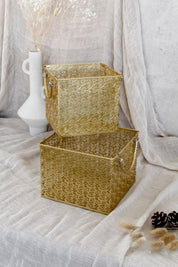 Canasto Latón Dorado Flores