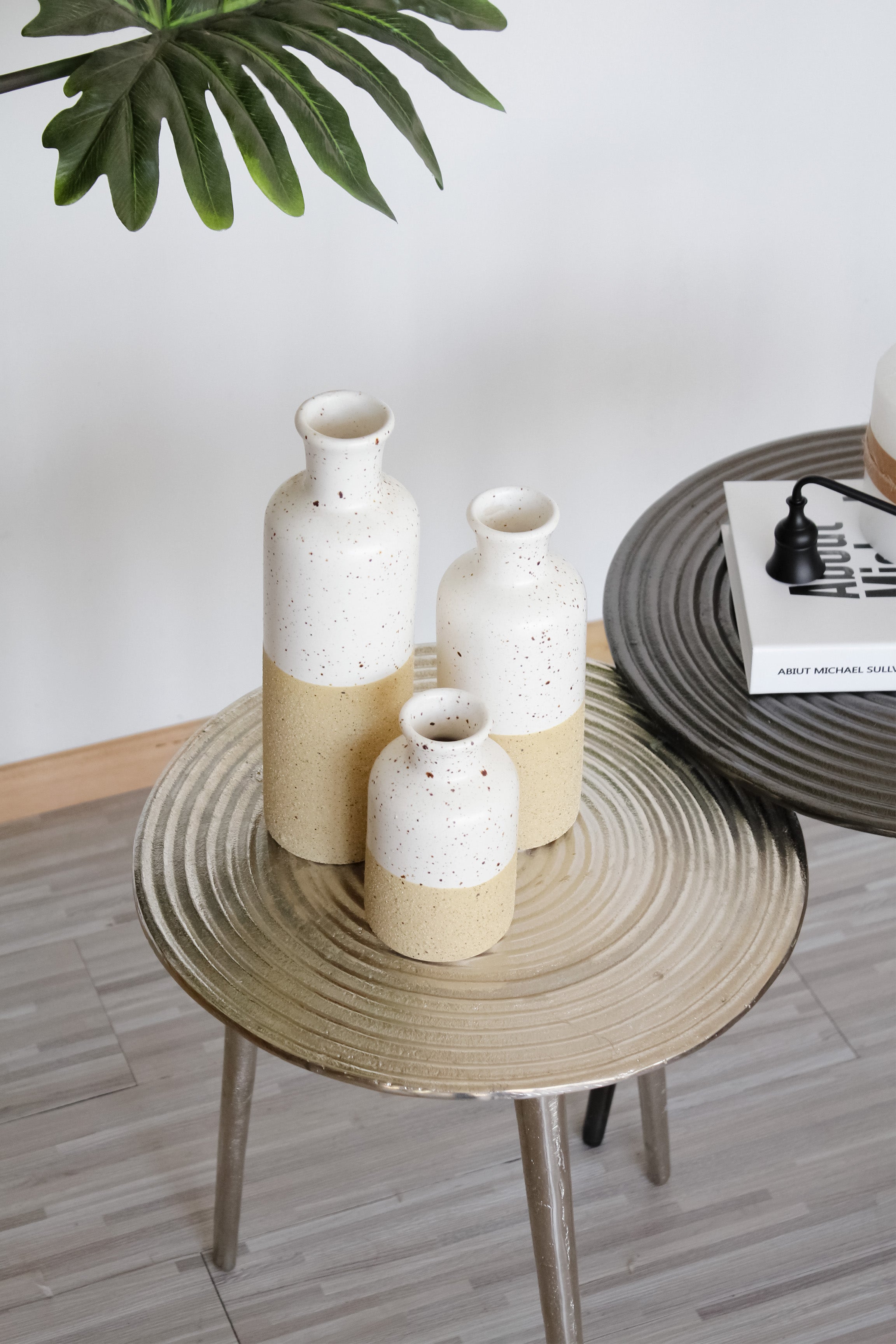 Set Floreros Cerámica Color Crema x3