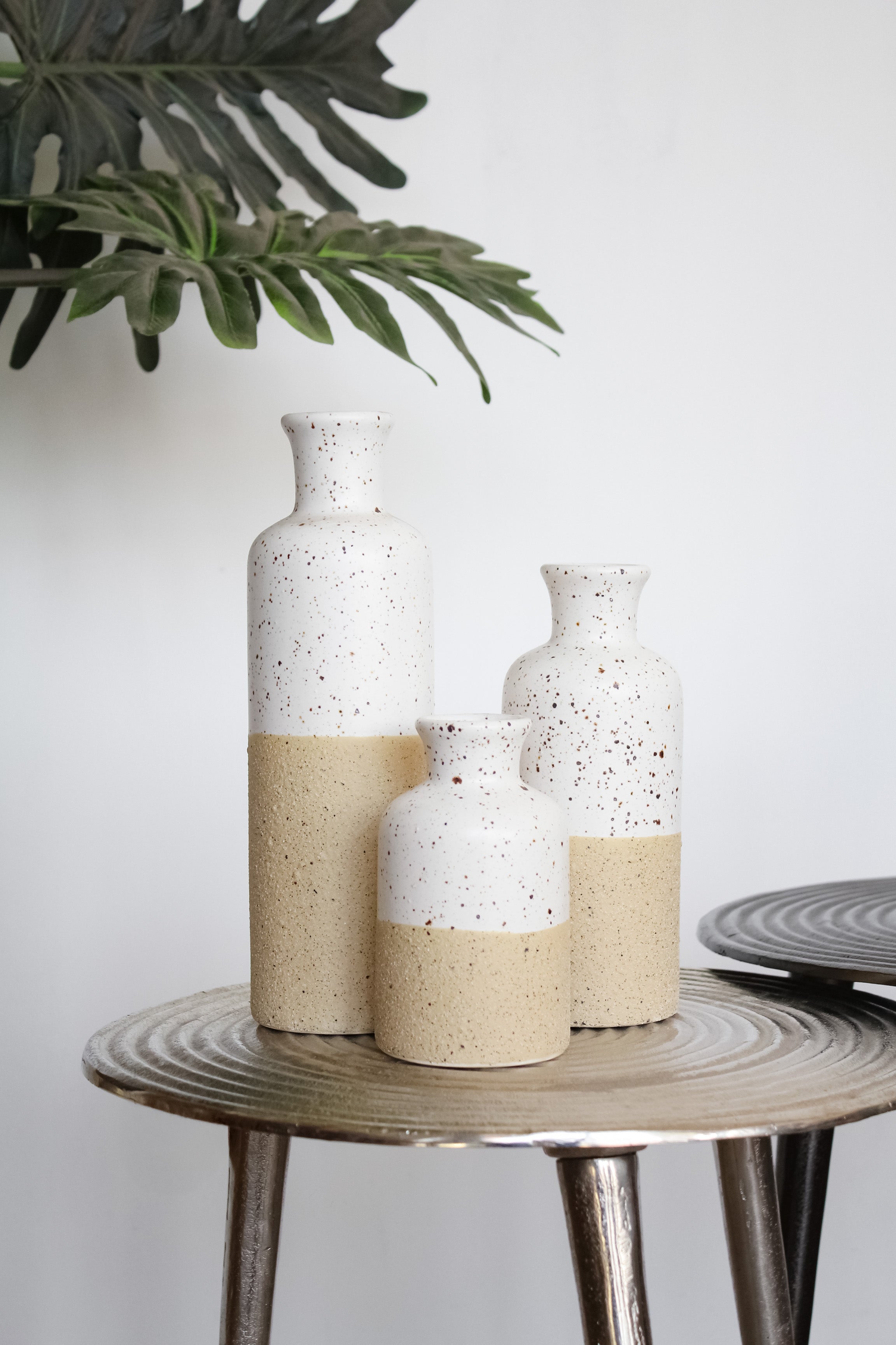 Set Floreros Cerámica Color Crema x3