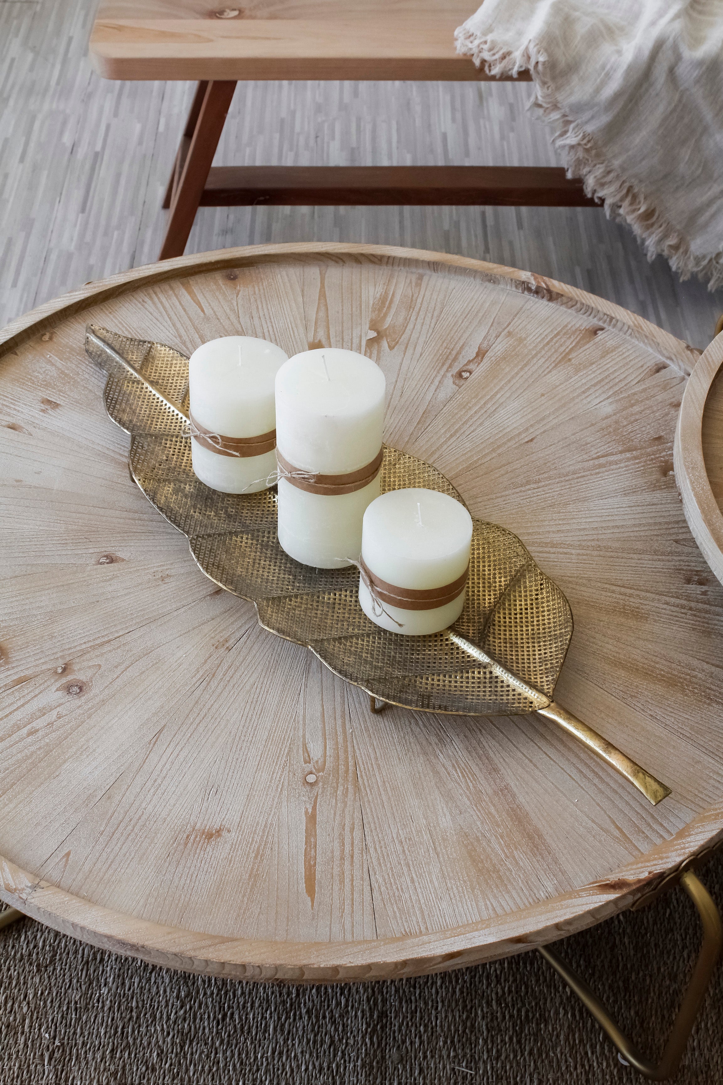 Bandeja Metal Hoja Dorada