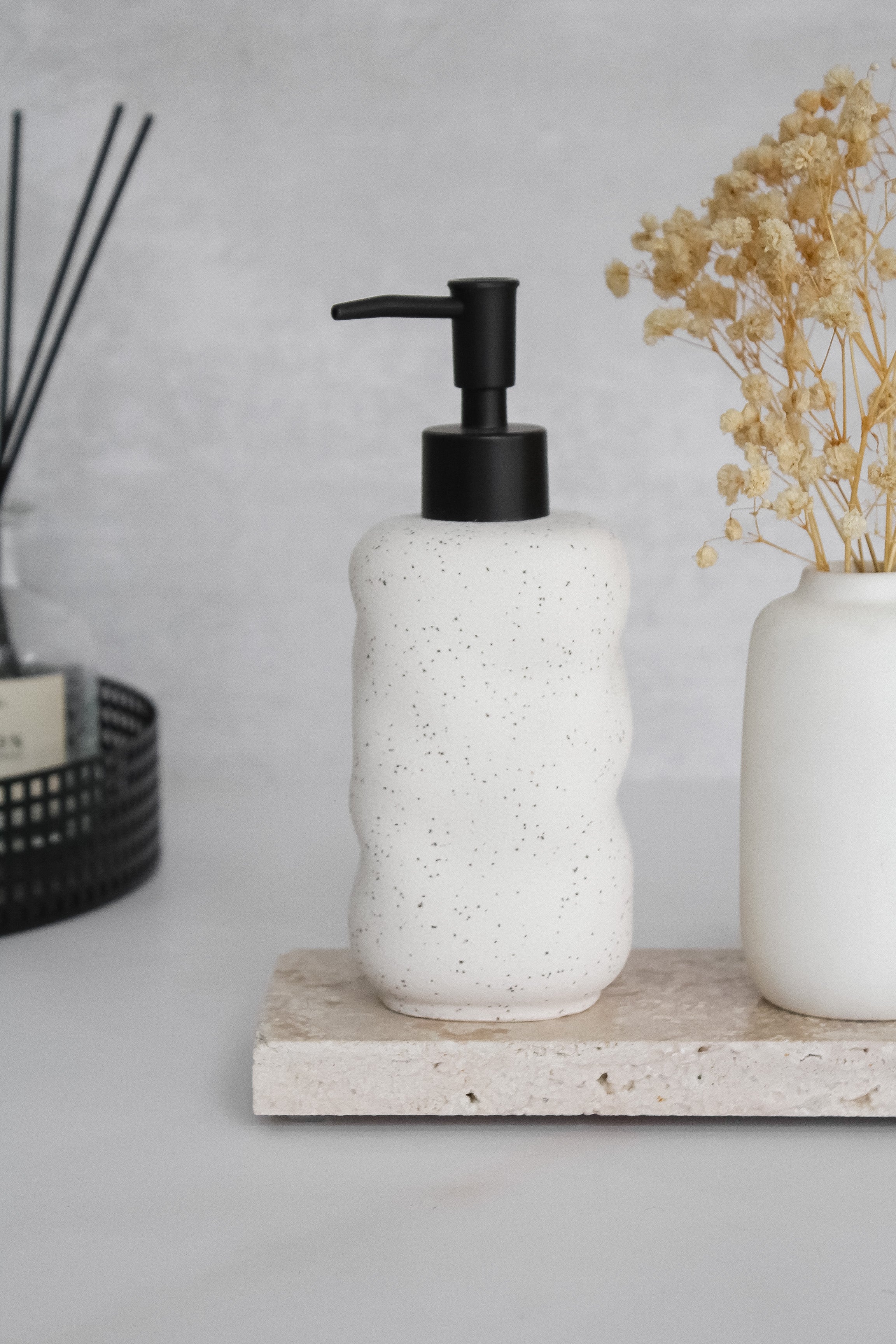 Dispensador Cerámica Blanca Jaspeada