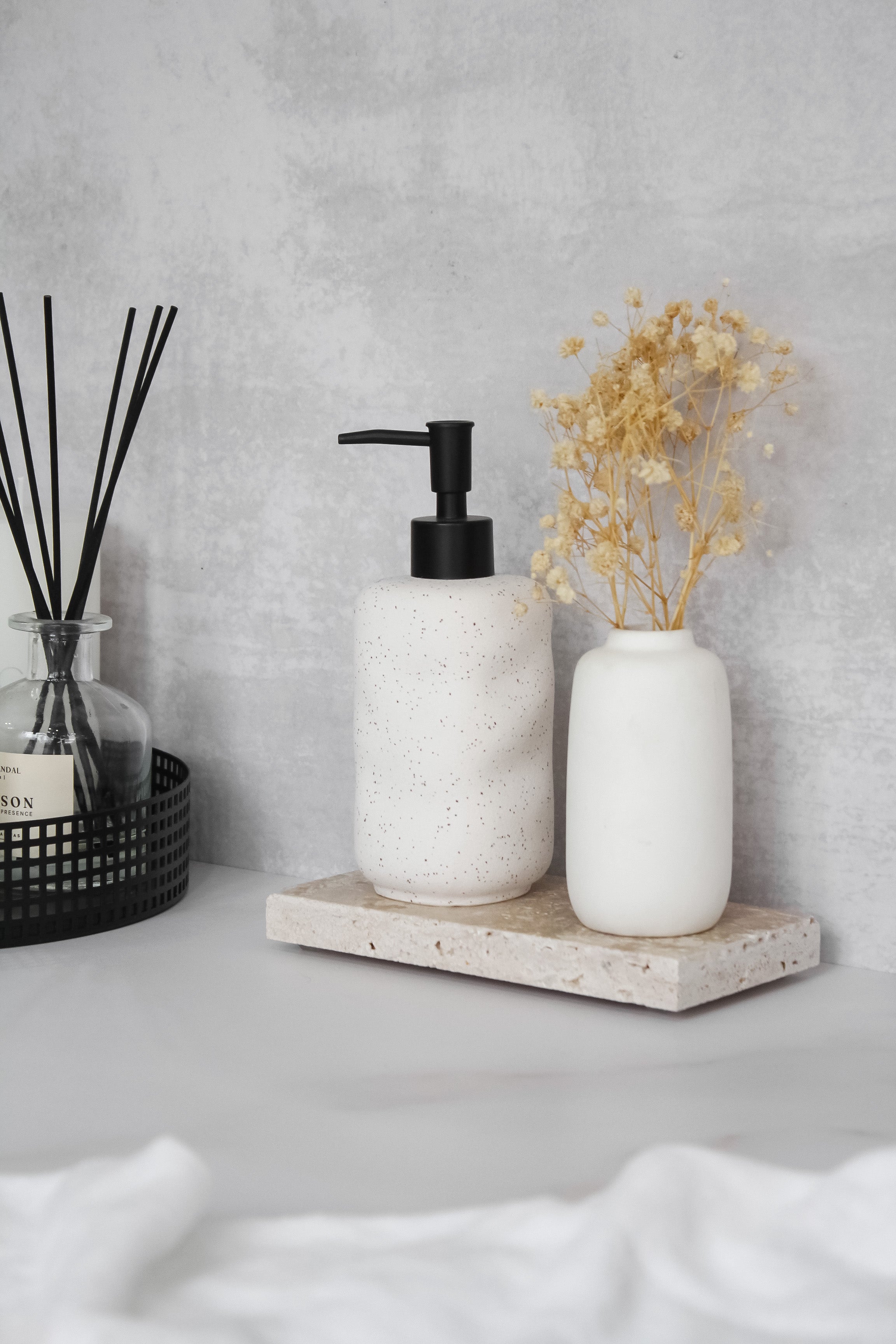 Dispensador Cerámica Blanca Jaspeada