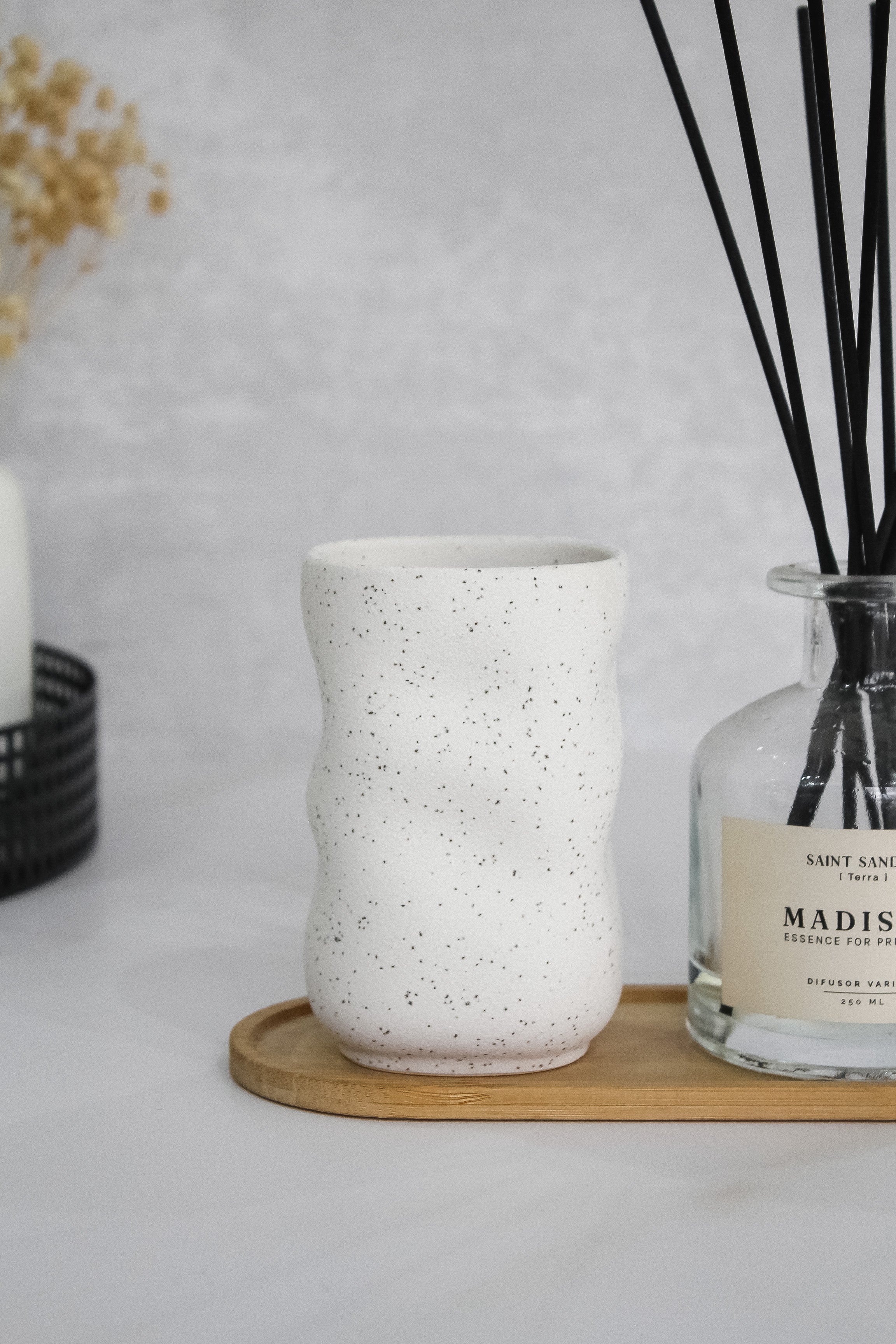 Vaso Cerámica Blanca Jaspeada