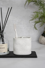 Porta Escobilla de Dientes Cerámica Blanca Jaspeada