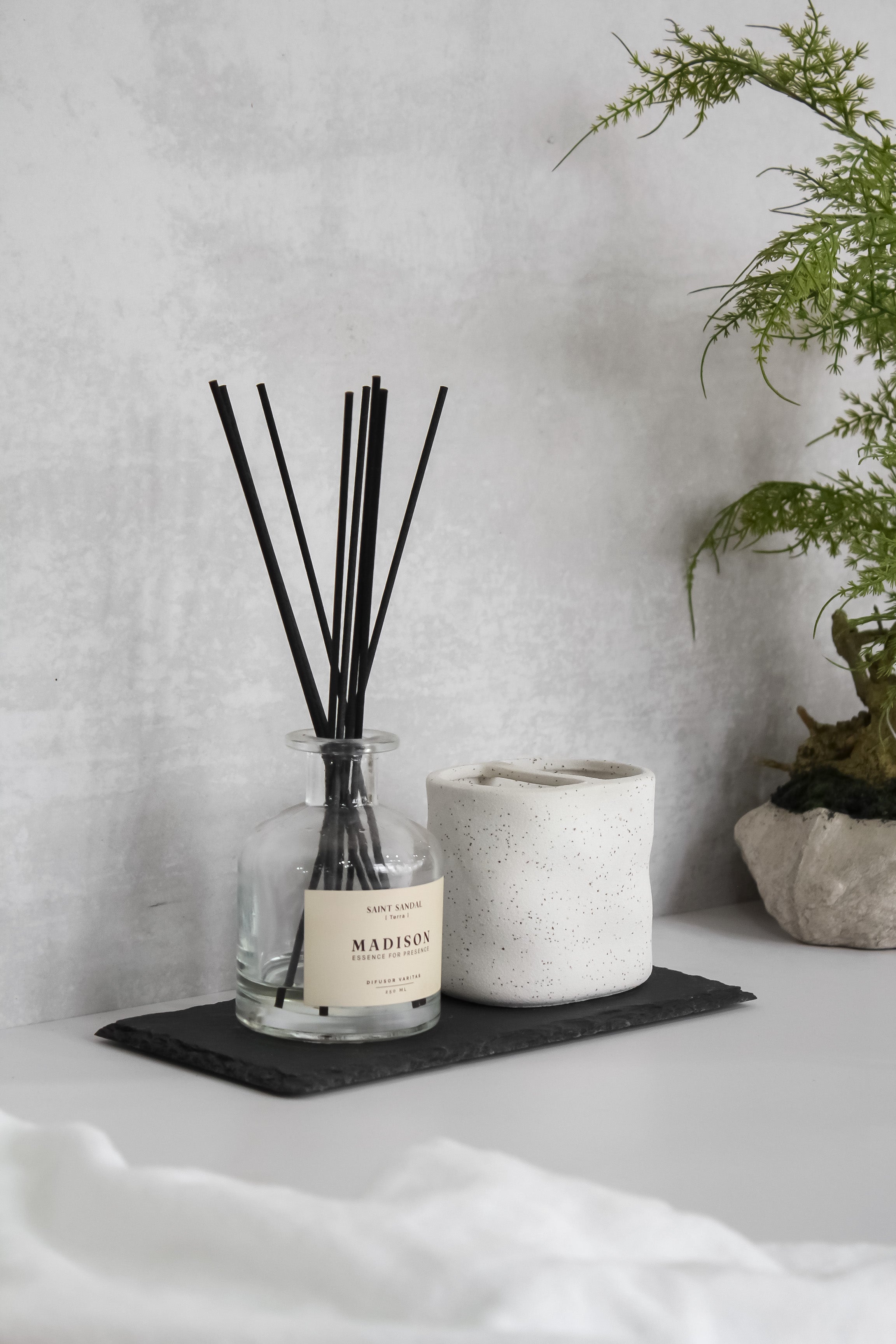 Porta Escobilla de Dientes Cerámica Blanca Jaspeada