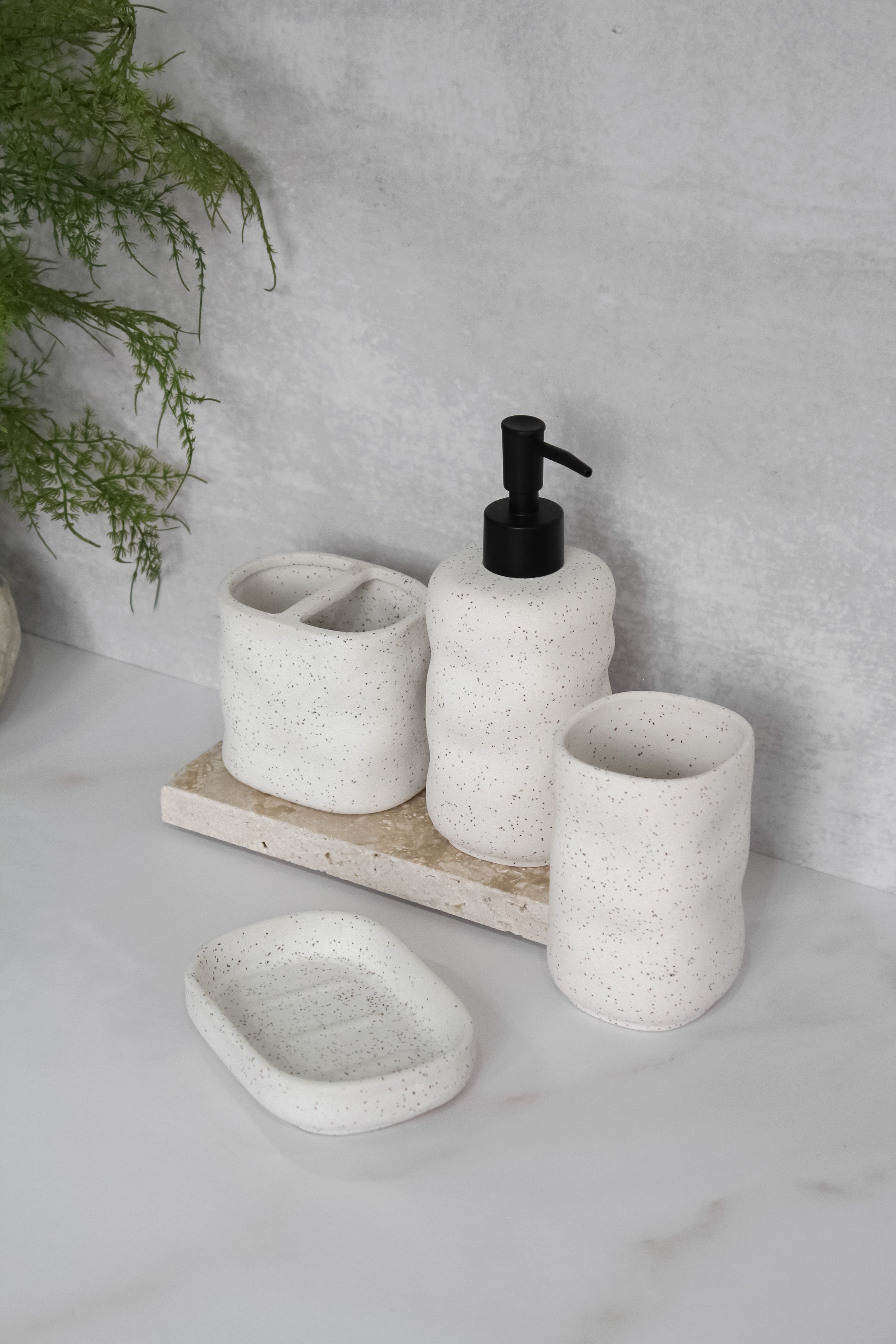 Dispensador Cerámica Blanca Jaspeada