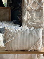 Cojín Rayas Palo Rosa Flecos Esquina