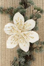 Flor Navidad Blanca con Pinza