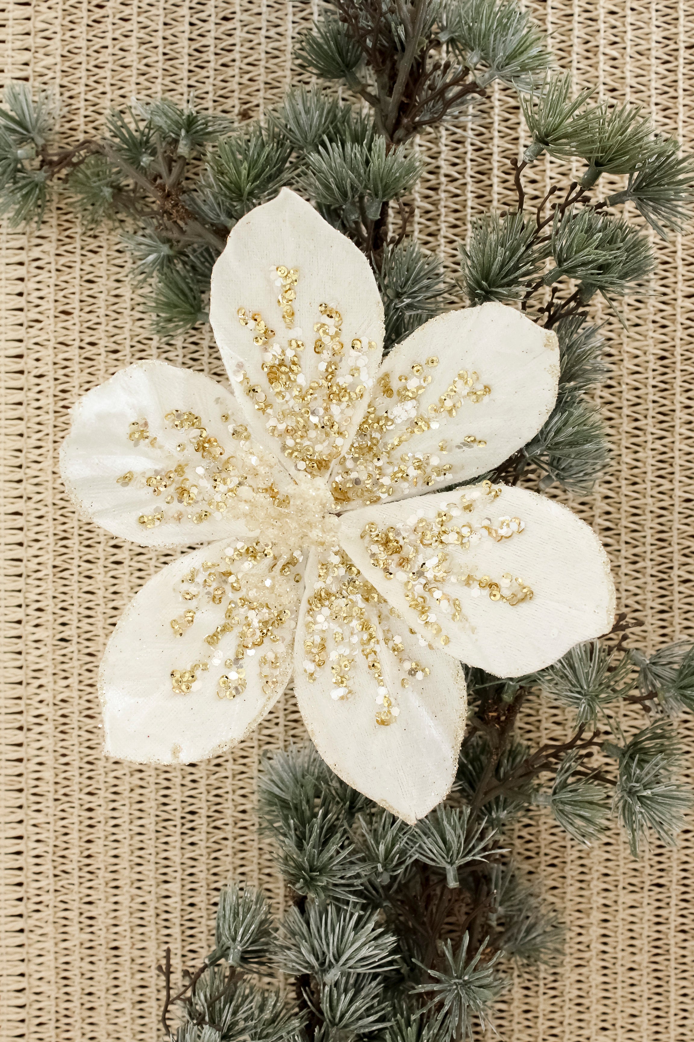 Flor Navidad Blanca con Pinza