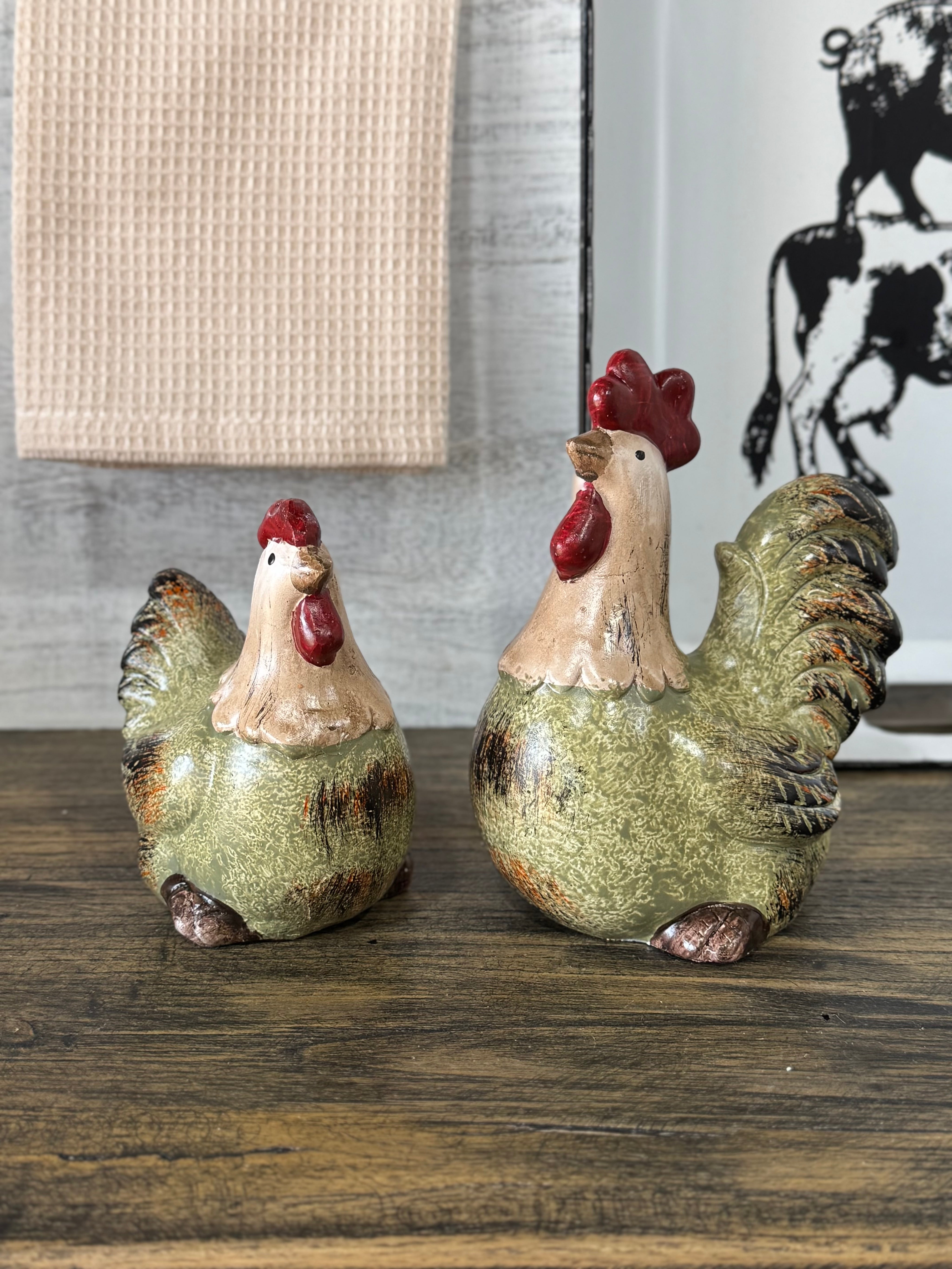 Gallina y Gallo Plumas Verdes