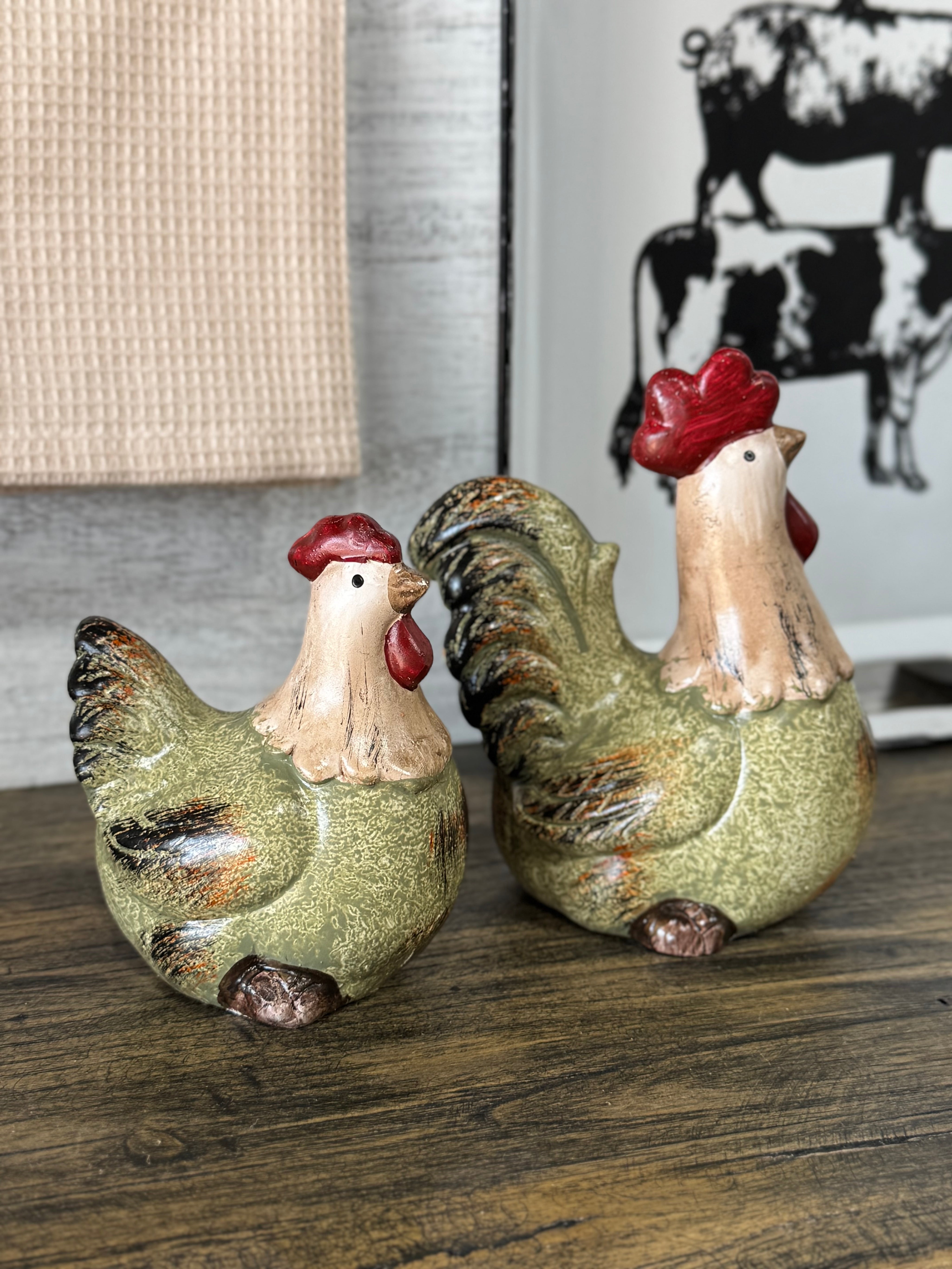Gallina y Gallo Plumas Verdes