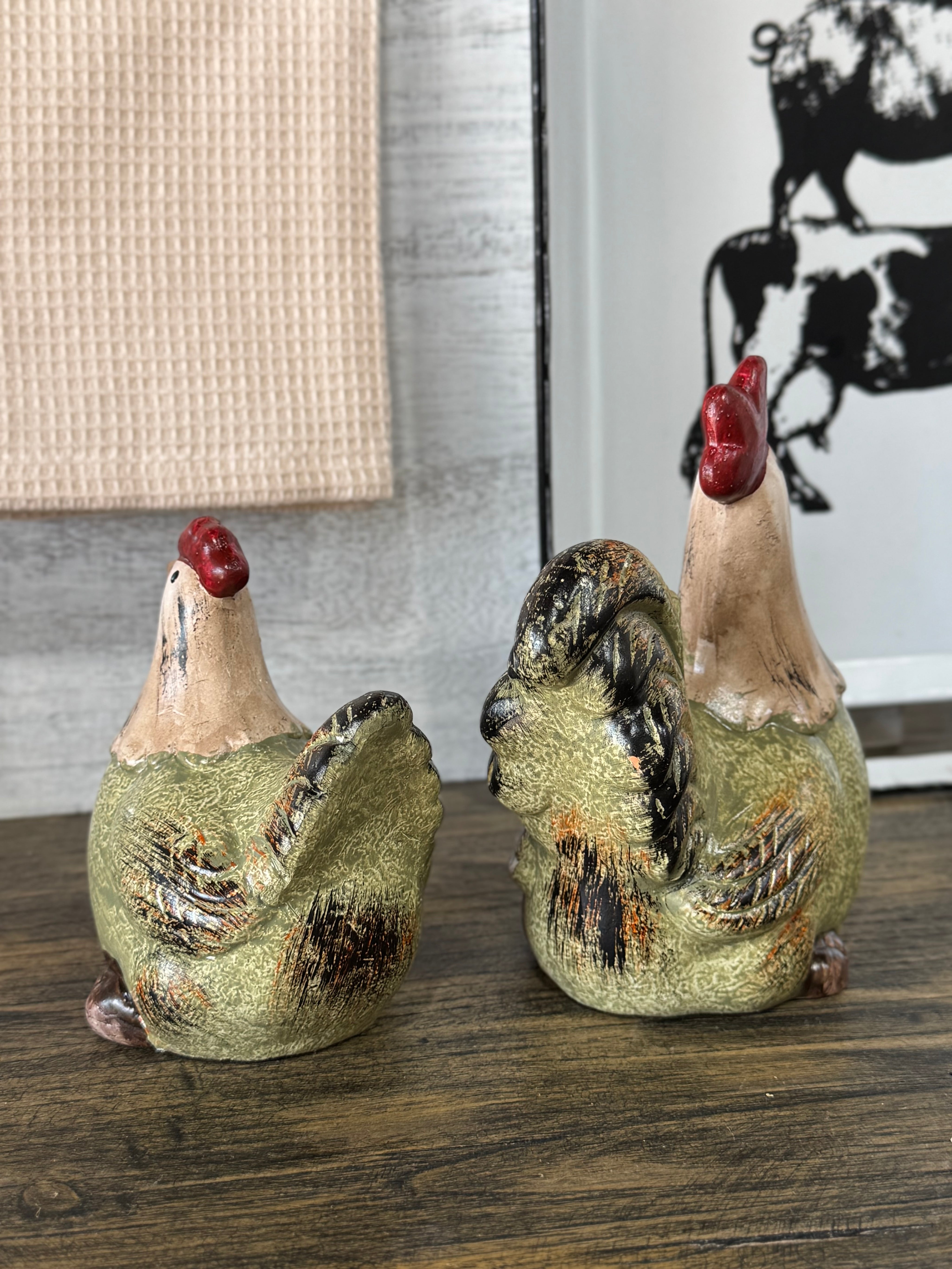 Gallina y Gallo Plumas Verdes