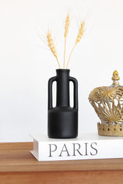 Florero Cerámica Negro Asas Alto