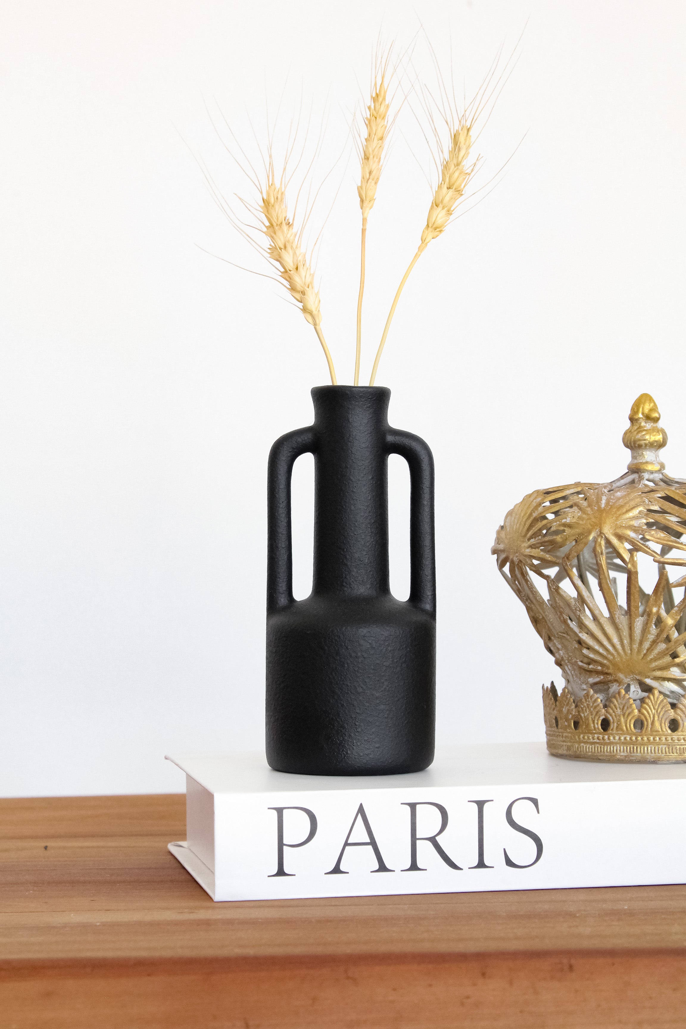 Florero Cerámica Negro Asas Alto