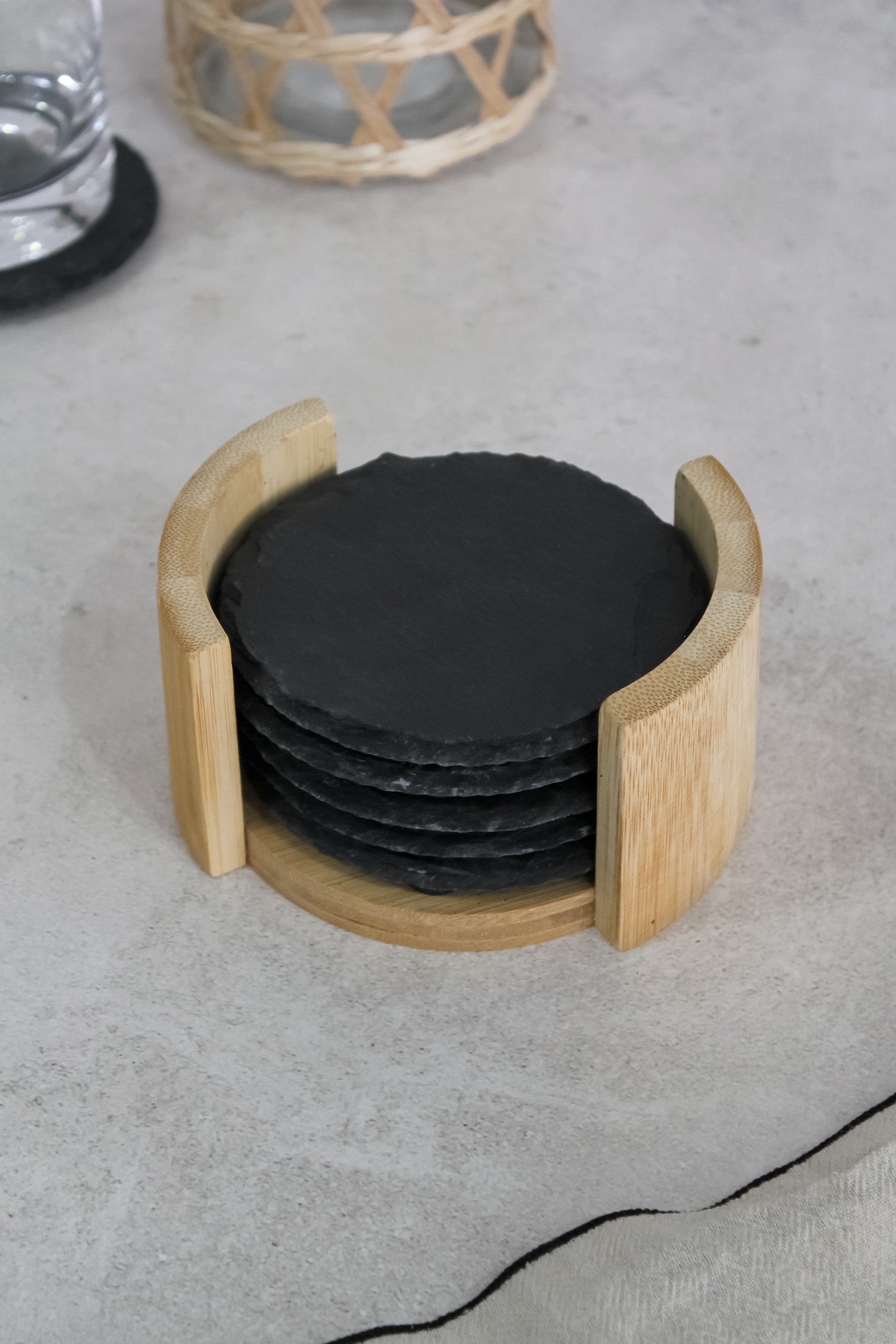 Set Posavasos Piedra Pizarra Negra (x6)