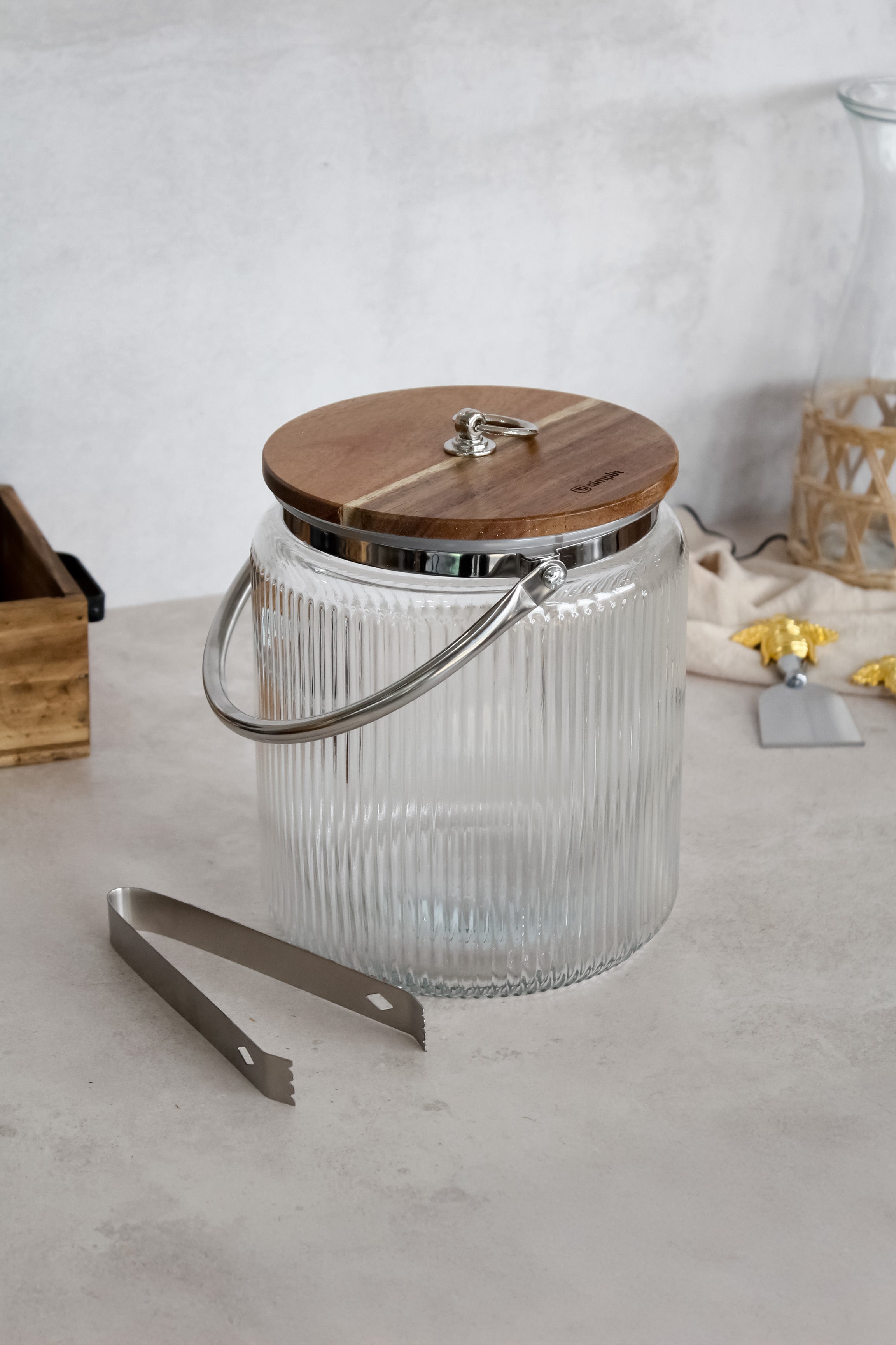 Hielera Vidrio Tapa Madera