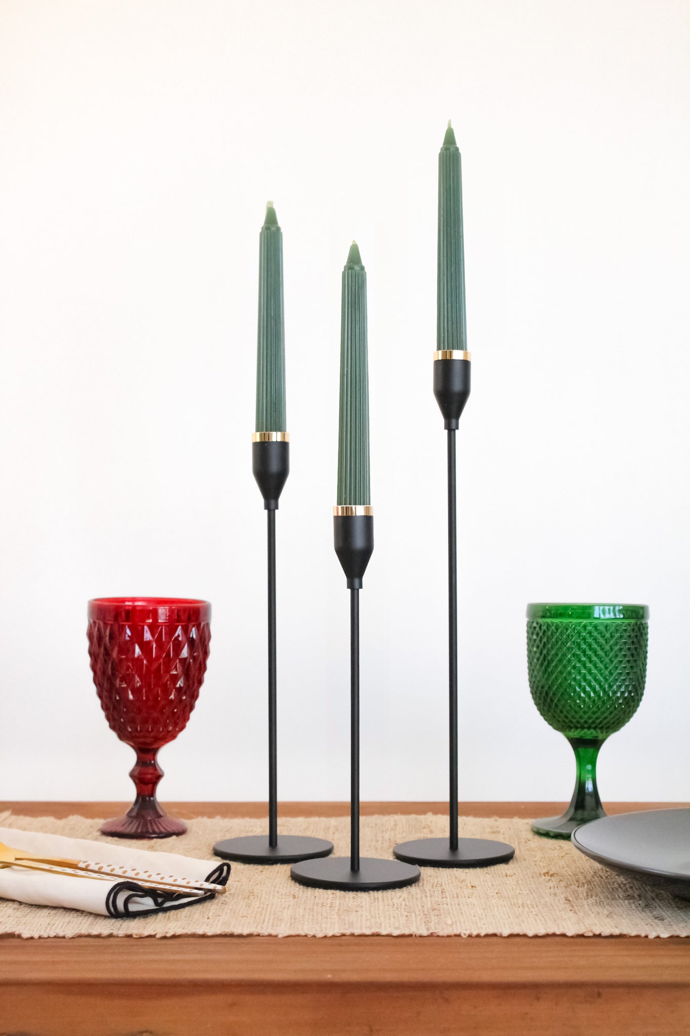 Set 3 Porta Velas Metal Borde Dorado