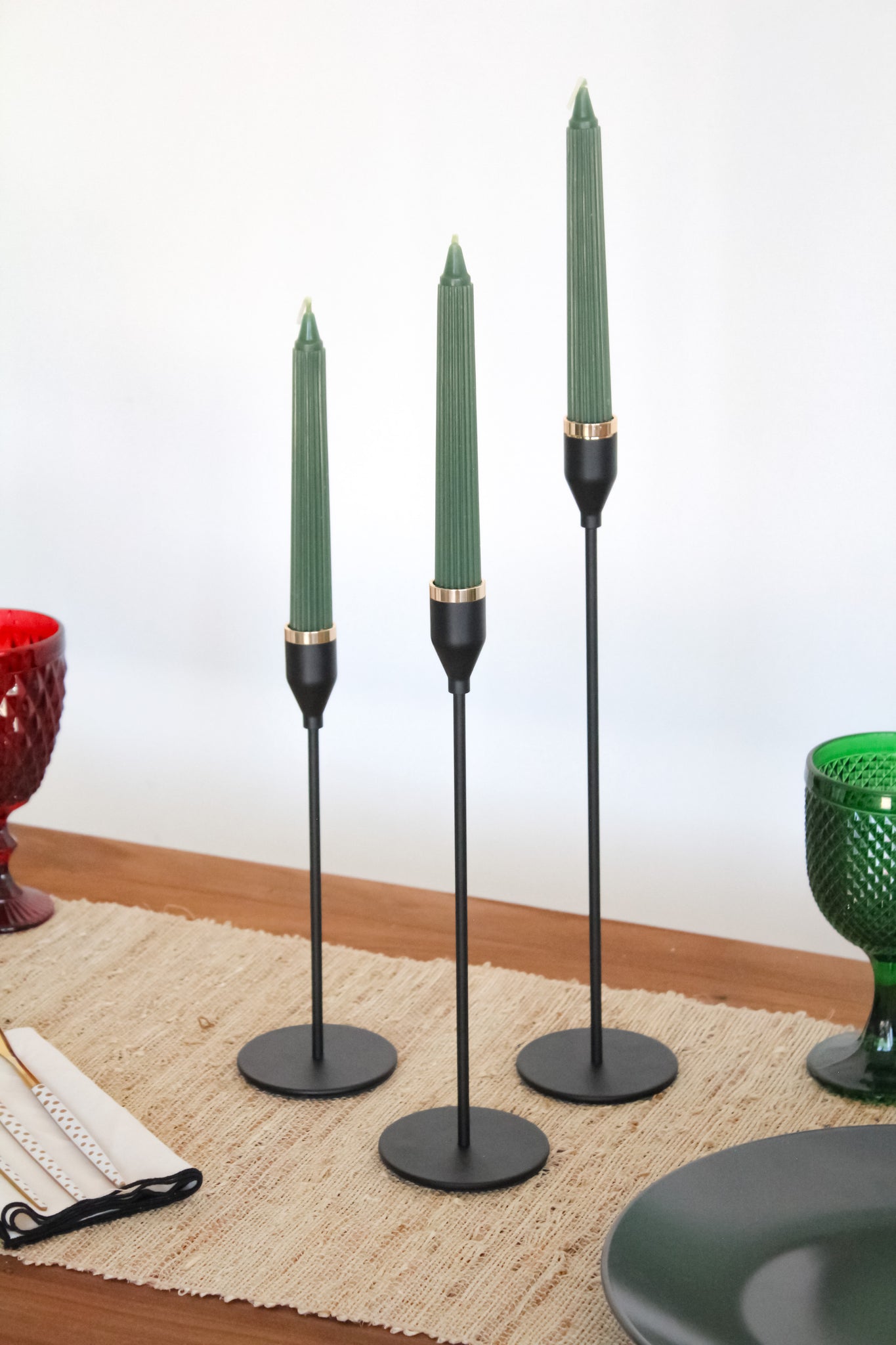 Set 3 Porta Velas Metal Borde Dorado