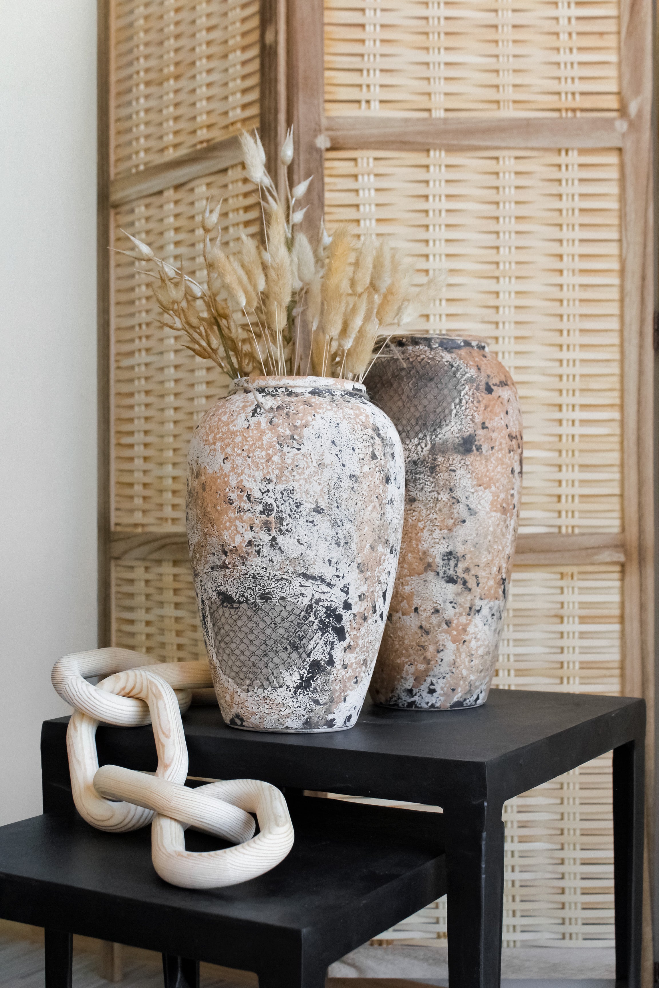 Jarrón Indio Estampado Crema Alto