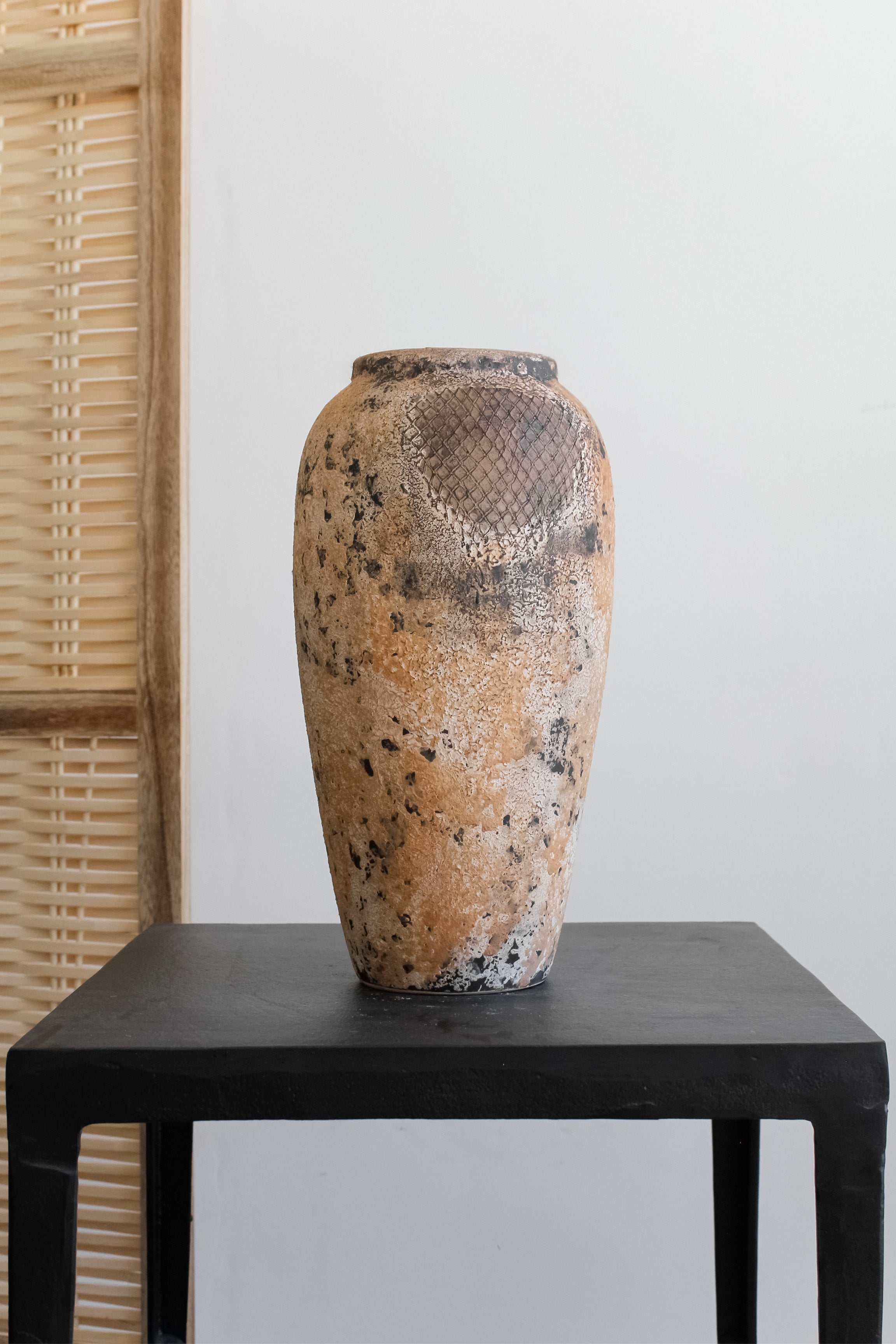 Jarrón Indio Estampado Crema Alto