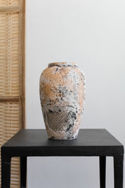 Jarrón Indio Estampado Crema Alto