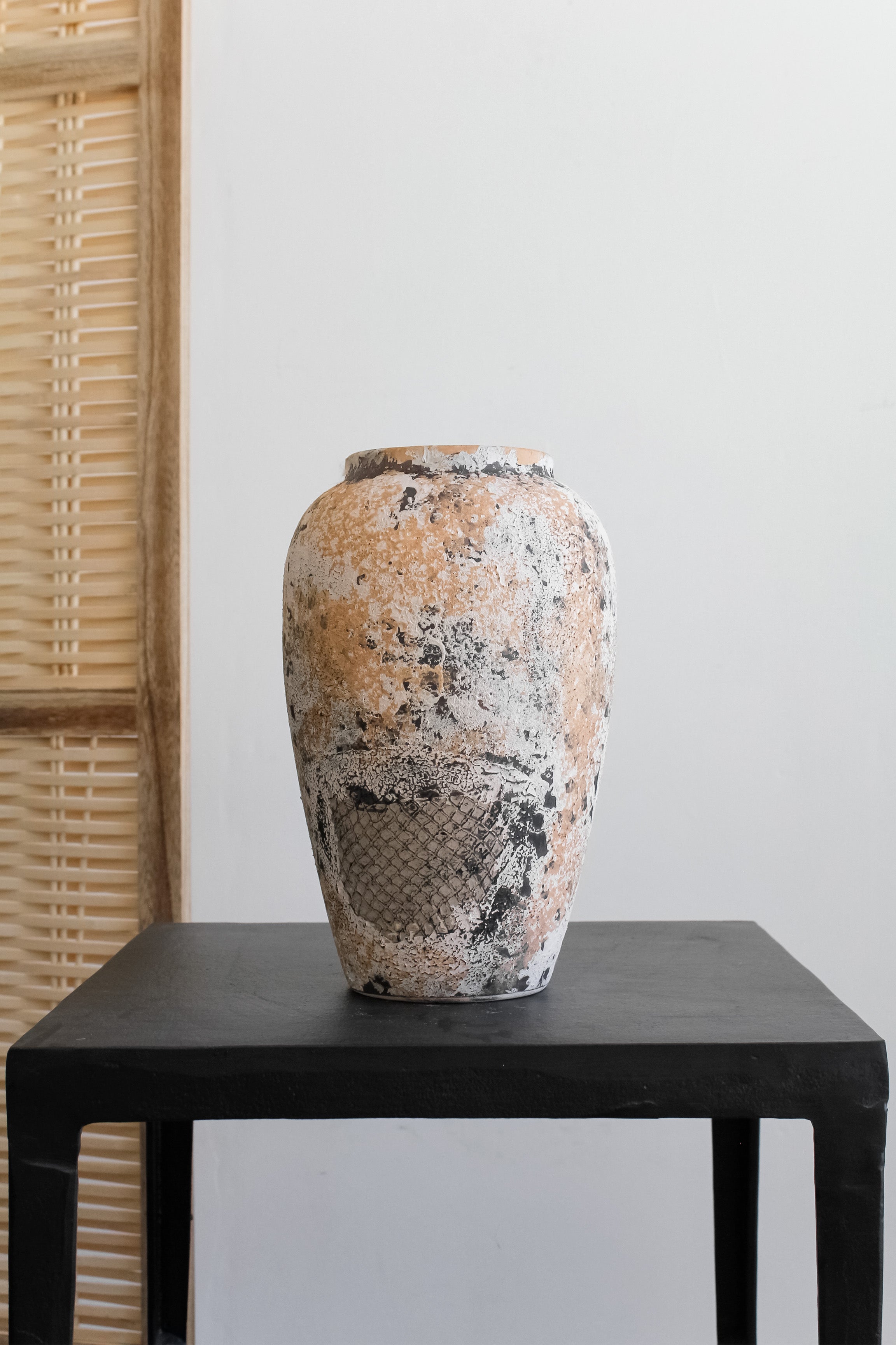 Jarrón Indio Estampado Crema Alto