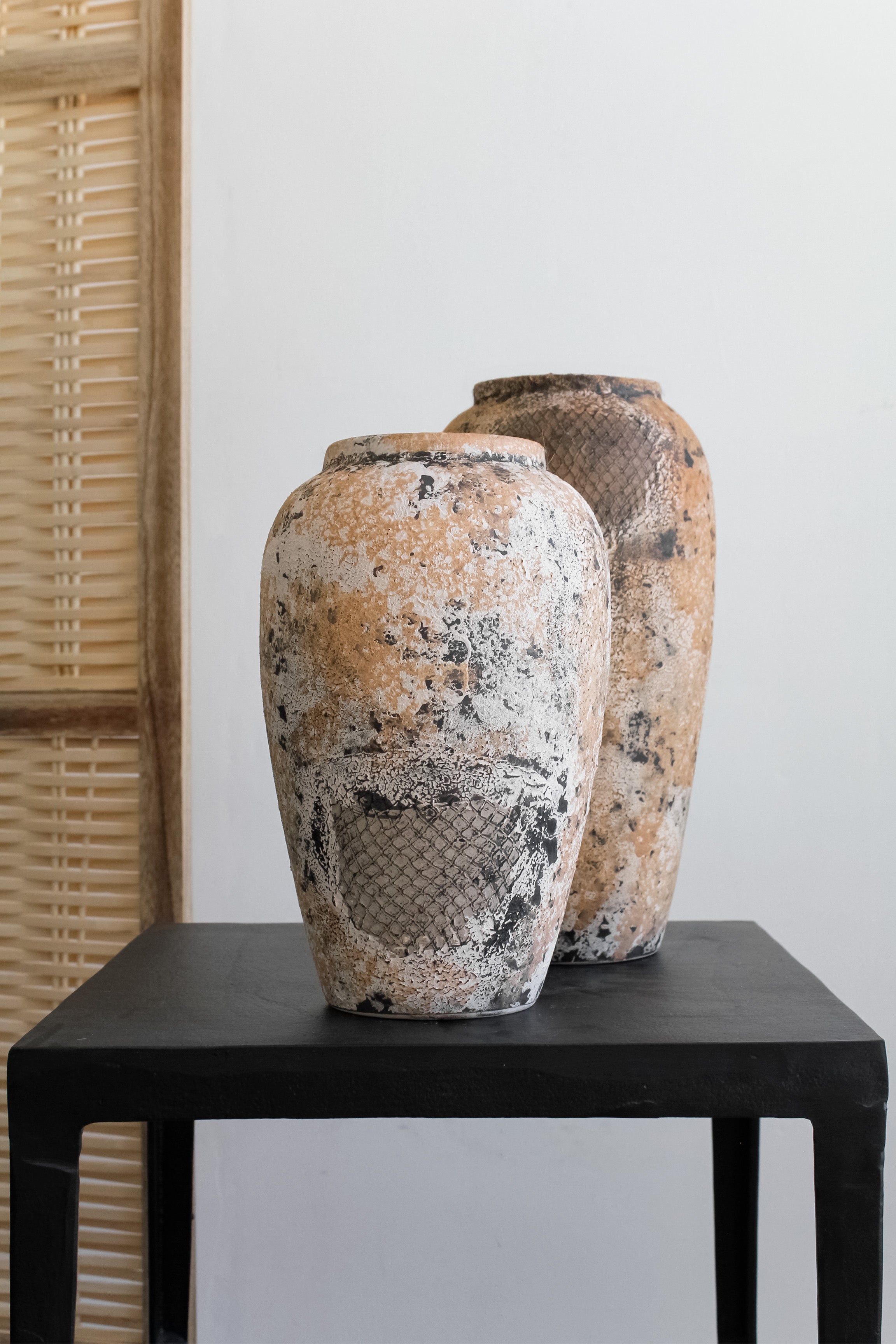 Jarrón Indio Estampado Crema Alto