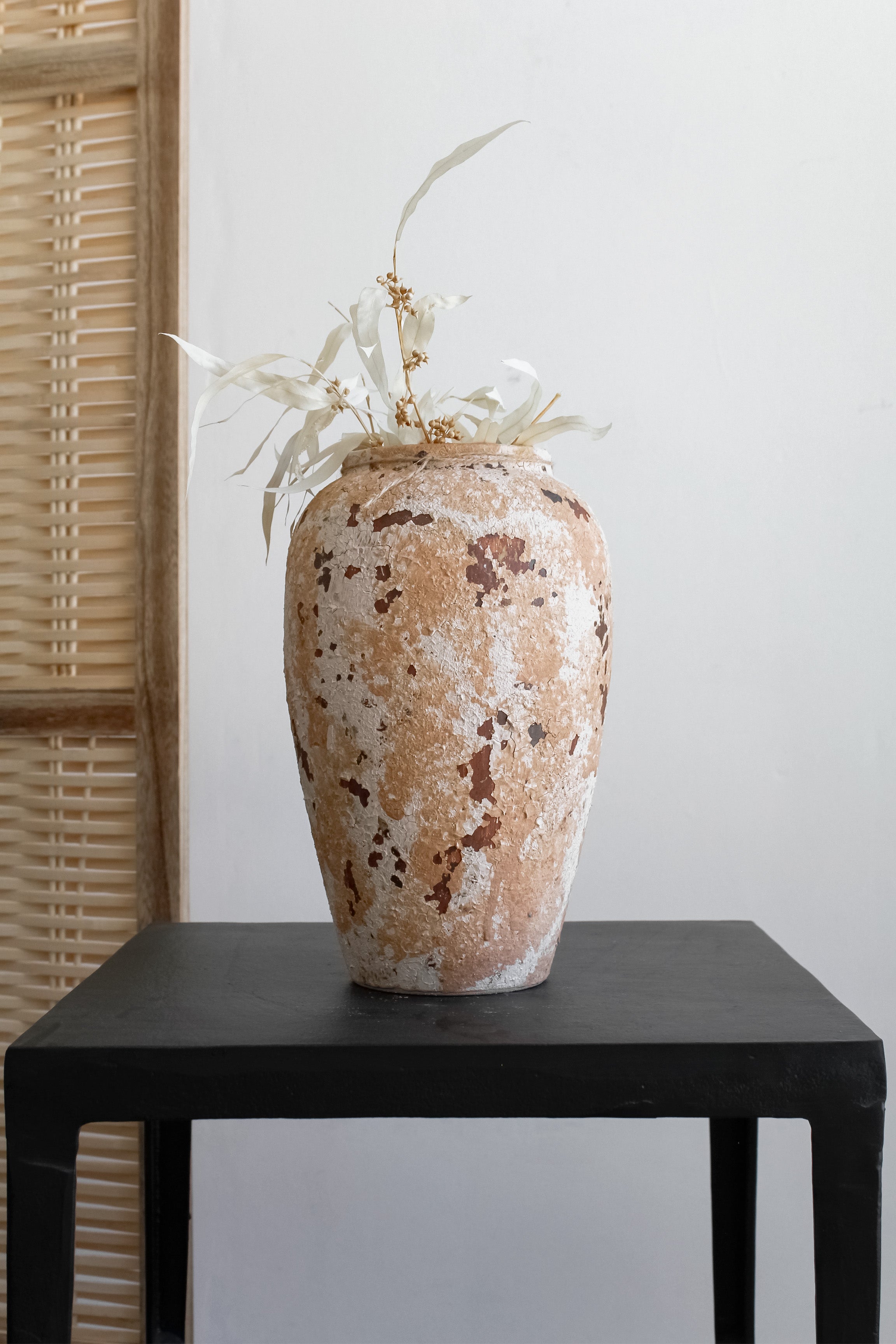 Jarrón Indio Craquelado Crema Alto