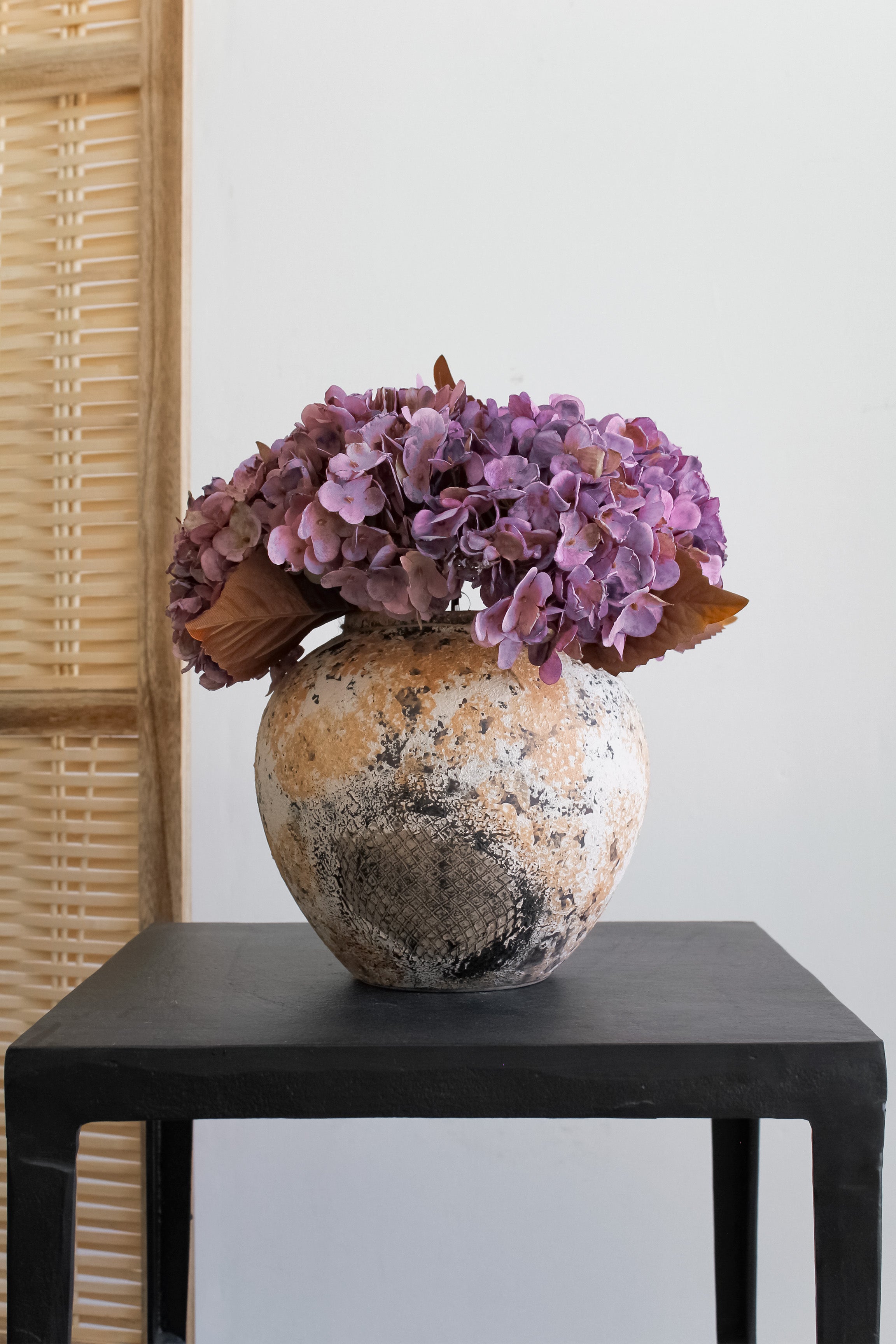 Jarrón Indio Estampado Crema Bajo