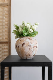 Jarrón Indio Craquelado Crema Bajo