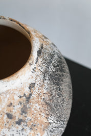 Jarrón Indio Estampado Crema Bajo