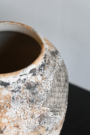 Jarrón Indio Estampado Crema Alto